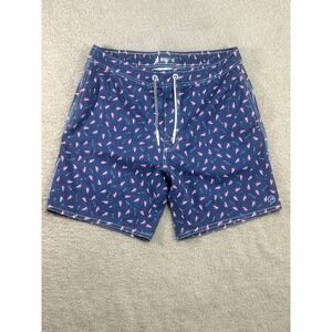 johnnie-O Men's‎ Medium Swim Trunks Shorts Navy Pink Surfboard Print